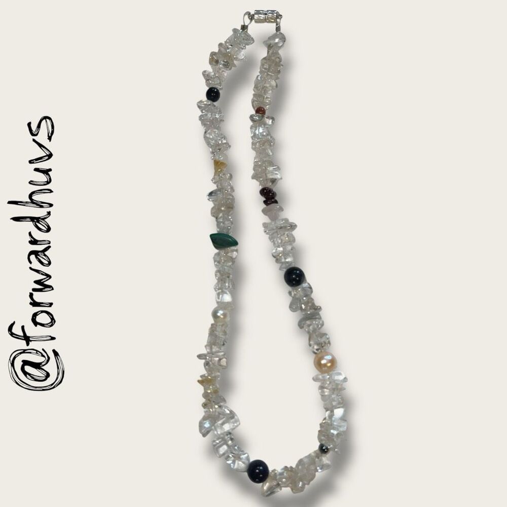 Clear Quartz Chip Necklace – Mixed Beads & Crystal Accents – Handcrafted